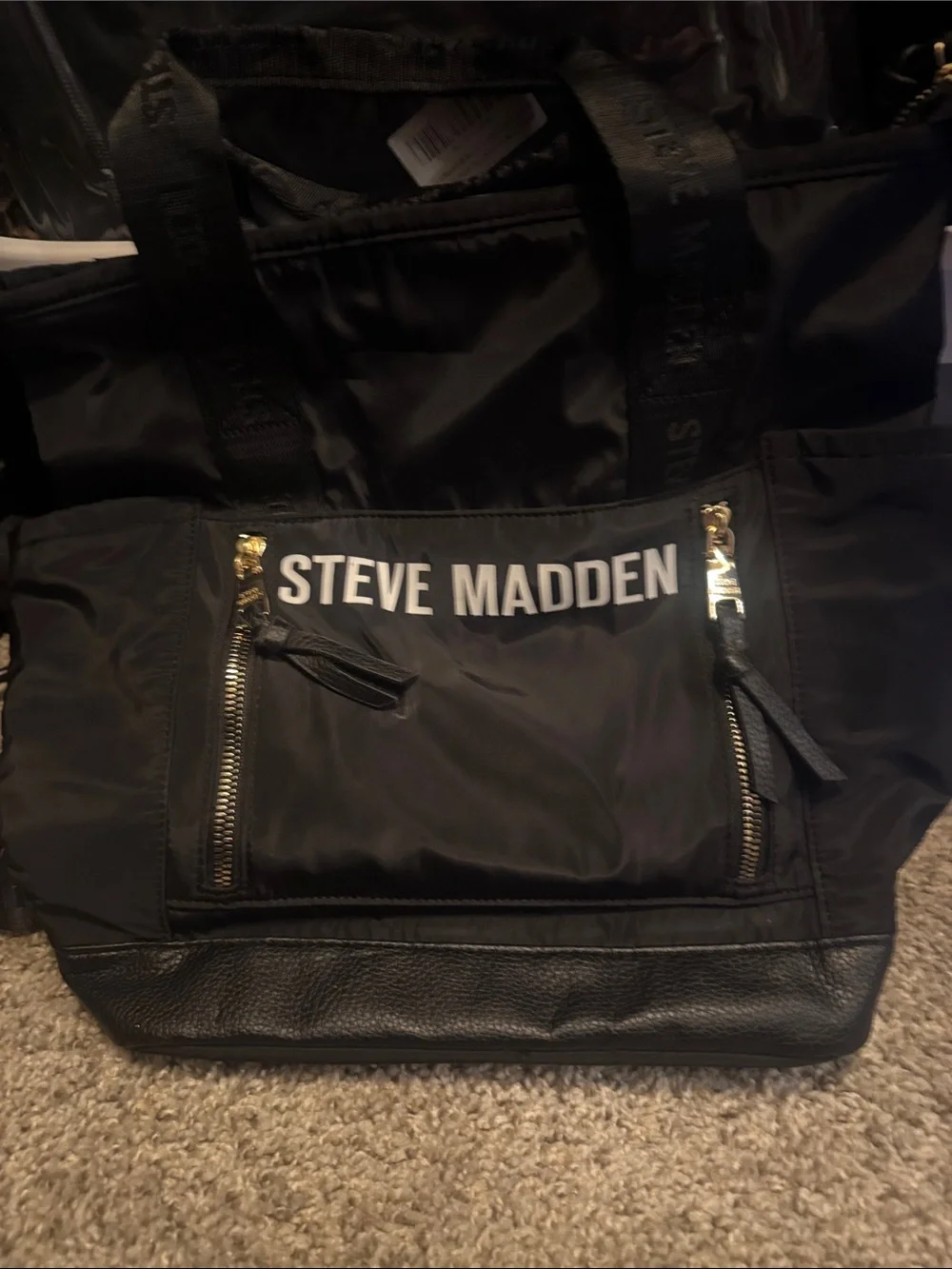 Steve Madden Black Duffel Bag with Gold Zippers